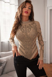 Gold Rhinestone Faux Bustier Mesh Long Sleeves Bodysuit