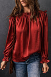 Frilled Neck Ruffled Long Sleeve Blouse