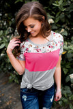 Floral Print Splicing Colorblock Tee