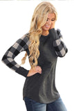 Monochrome Plaid Sleeve Charcoal Top
