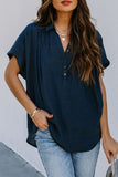 Collared Hi-low Hem Draped Short Sleeve Blouse