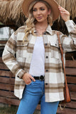 Khaki Plaid Print Pocket Buttoned Shacket