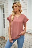 V Neck Ruffle Short Sleeve T-shirt