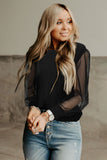 Round Neck Dotted Lantern Sleeve Top