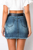 Distressed Raw Hem Denim Mini Skirt