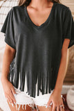 Fringe Hem V Neck T Shirt