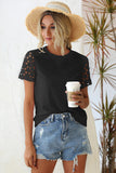 Floral Lace Sleeve Patchwork Tee