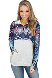 Boho Print Color Block Patchwork Zip Collar Sweatshirt