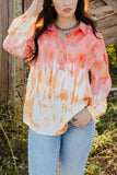 Tie Dye Print Lace-up Buttoned Henley Top