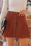Brown Button Front Corduroy Mini Skirt