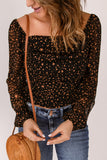 Black Wild Moss Spots Ruched Sheer Long Sleeve Top