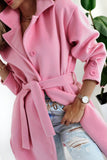 Solid Color Buttoned Coat with Tie