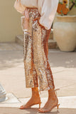 Gold Pocketed Sequin Crop Pants