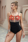 Floral Leopard Contrast One-piece Swimsuit
