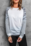 Round Neck Raglan Sleeve Camo Striped Patchwork Top