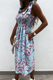 Tie Straps Smocked Floral Dress