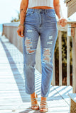 Distressed Slits Straight Jeans