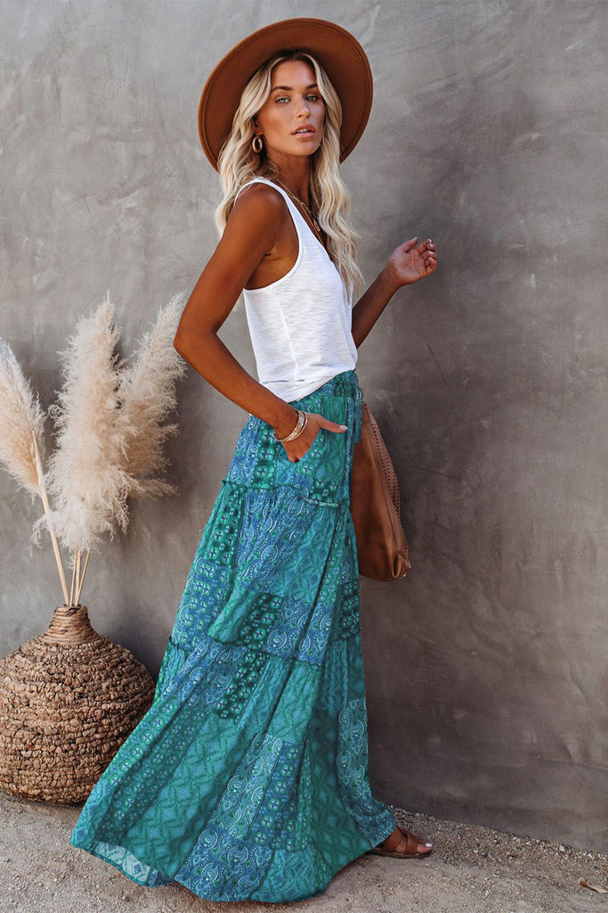 Tiered Paisley Print Pocketed Maxi Skirt – ALELLY