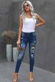 Patches Of Plaid Denim Distressed Jeans