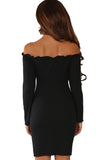 Black Button Front Ribbed Bardot Mini Dress