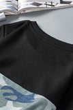 Camo Striped Color Block Girl's Crewneck Long Sleeve Top