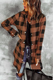 Brown Turn-down Collar Plaid Shirt Coat
