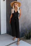V Neck Button Belted Jumpsuit with Pockets
