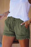 Casual Pocketed Frayed Denim Shorts