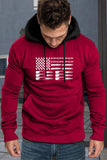 American Flag Print Color Block Men's Hoodie