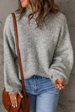 Gray High Neck Drop Shoulder Plain Sweater