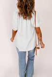 White Split Frill Neck Puff Sleeve Blouse