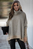 Turtleneck Bat Sleeve Side Slit Tunic Top