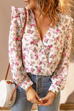 Surplice V Neck Puff Sleeve Floral Print Blouse