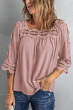 Pink Crochet Trim Hollow-out Blouse