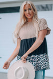 Colorblock Leopard Ruffled Sleeve Babydoll Top