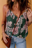 Green Floral Print V Neck Spaghetti Strap Tank Top