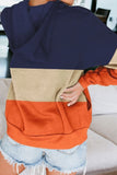 Zip Front Color Block Splicing Drawstring Hoodie