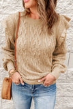 Frilled Shoulder Detail Cable Knit Sweater