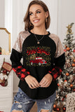Christmas Graphic Print Sequin Plaid Splicing Sweatshirt