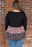 Floral Pattern Color Block Plus Size Pullover Top