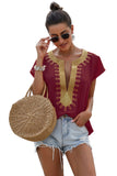 Short Sleeve Printed Neck Shift Blouse
