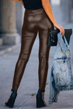 Brown Faux Leather High Waist Skinny Leggings