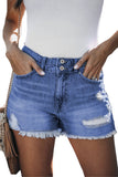 Distressed Raw Hem Buttons Denim Shorts with Pockets