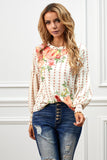Crewneck Floral Printed Balloon Sleeves Blouse