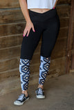 Crossover High Waist Aztec Print Patchwork Yoga Leggings