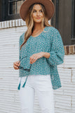 Floral Print Drawstring High Low V Neck Blouse