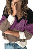 V Neck Colorblock Textured Knit Sweater