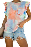 Tie-dye Ruffled Cap Sleeve T-shirt
