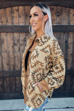 Beige Aztec Pocket Buttoned Long Sleeve Jacket