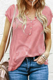 Buttoned Detail Cotton Blend Short Sleeve T-shirt